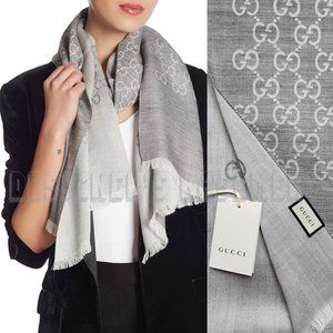 GUCCI light & Heather Gray GGNAT wool & silk 18x70" shawl Pashmina scarf NWT